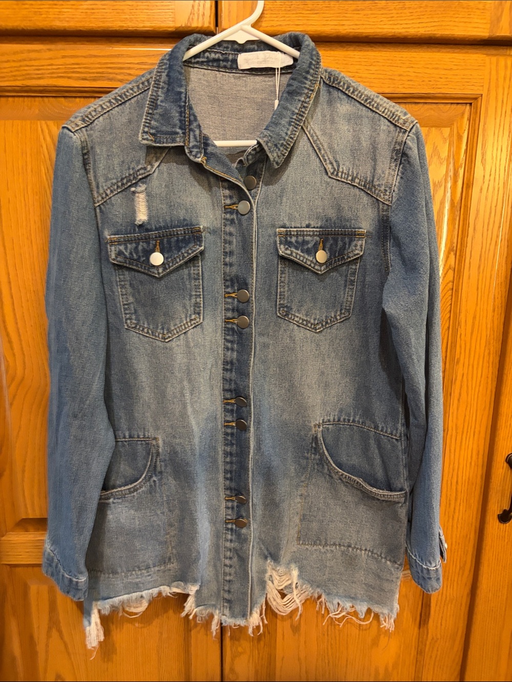 NWT! Muy Muy NY Collection Light Blue Denim Jacket with Frayed Hem